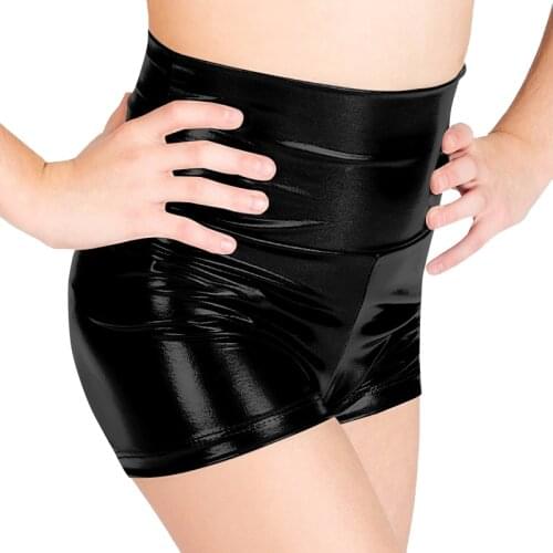 Ensnovo High Waist Metallic Shiny Dance Shorts Kids Girl Shorts Spandex Nylon Short for Gymnastics Workout Dancing Shorts