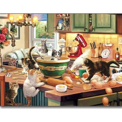 DIY 5d Diamond Painting Animal Cats in the kitchen Diamond Embroidery Cross Stitch 3D Needlework Wall stickers home decor gifts