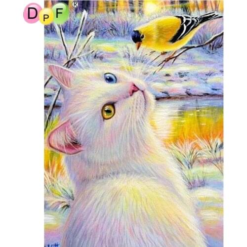 DPF DIY Gift 5D full Round Diamond Painting Magic Cube Cross Stitch white cat yellow bird Diamond Embroidery crafts Mosaic Decor