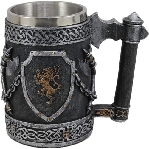 Ebros Large Medieval Coat Of Arms English Lion Heraldry Shields And Crossed Axes Tankard Beer Mug Coffee Cups and Mugs for Gift