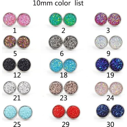 Fnixtar 10mm Stainless Steel Shiny Drusy Stud Earrings Jewelry Handmade Druzy Sparkly Dome Seals Cabochon Earrings 3pairs/lot