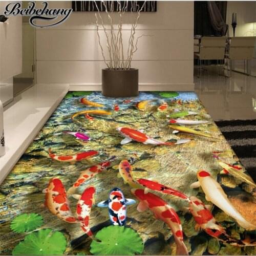 Beibehang Custom photo wall murals wallpaper self-adhesive floor film Chinese lotus carp bathroom living room 3D floor painting