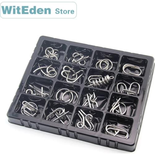 3D Metal Wire Puzzle Classic Knot 16PCS/Sets Intelligence Buckle Interlocking Brain Teaser Antistress Reliever Educational Toys