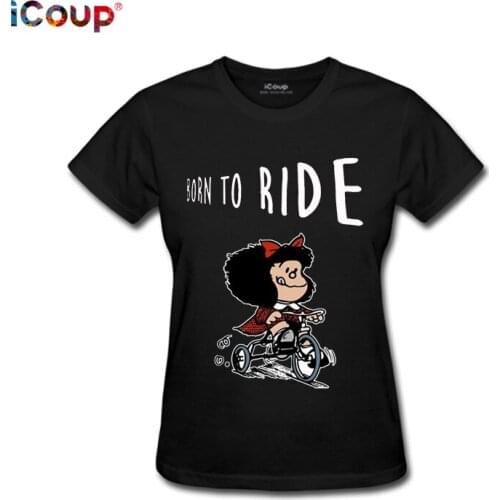 ICoup Womens Mafalda Born To Ride Caricature Series T-Shirt Gift For Children