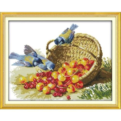 Joy Sunday Bird And Fruit Pattern Handmade Cross Stitch Set DMC Counted Cross Stitch Print on Canvas Embroidery Kit Home Decor