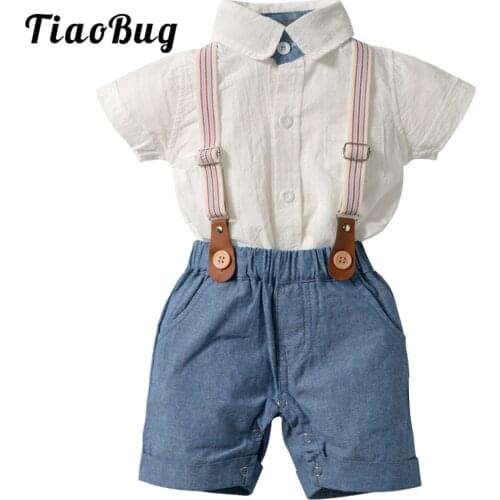 Toddler Baby Boys Clothes Gentleman Babys Set Short Sleeve Romper + Suspender Shorts Boys Birthday Outfit Infant Clothing