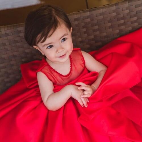 Newborn Red Tulle Baptism Baby Girl Dress First Birthday Dress For Girl Christening Big Bow Party Wedding Princess Dresses