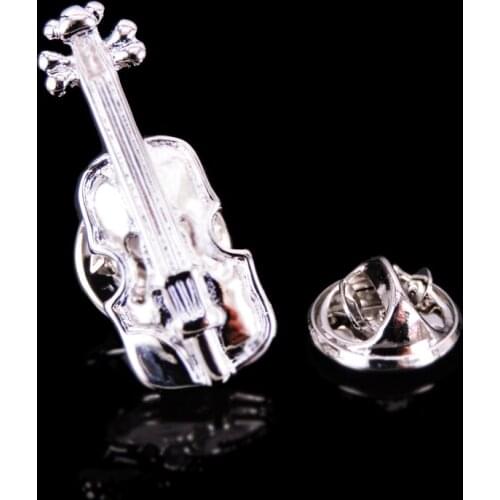 Fashion music equipment modeling silvery violin Brooch mens Lapel Pin suit backpack badge jewelry retail wholesale