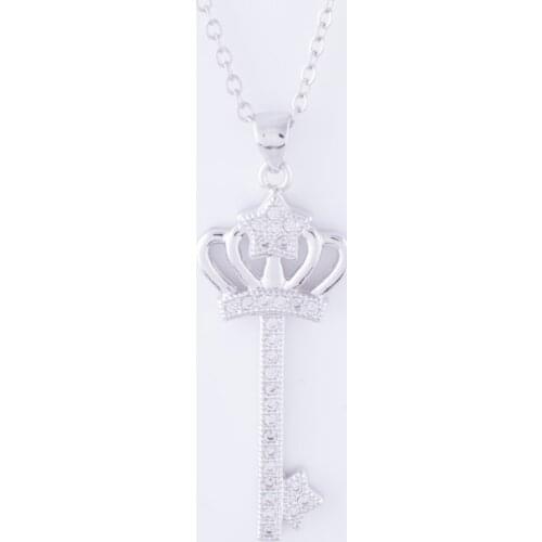 Fashion Jewelry Bijoux Zircon Crown Key Necklace Women Diy Copper Micro Pave Beads Charm Best Friends Pendant Handmade Collares