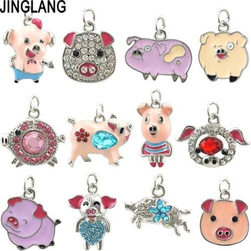 JINGLANG New Arrival Oil Drop Enamel Pig Charm For Jewelry Making and Crafting Earring Charm Fashion Pendant 30 pcs