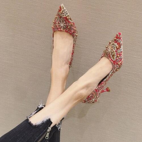 New Womens Shoes Can Usually Wear Red Xiuhe Clothing Shoes Chinese Style High-heeled Stiletto 3cm5cm7cm