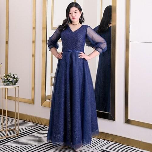 New A-Line Evening Dresses Deep V-Neck Three Quarter Sleeves Women Party Dress Ankle-length Lace up Plus Size Formal Gowns D408