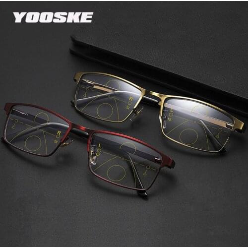 YOOSKE Anti Blue Light Reading Glasses Men Progressive Multifocal Glasses Metal Spectacles for Hyperopia Eyeglasses Diopter