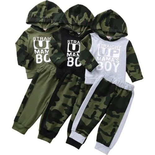 Citgeett Autumn Infant Baby Boys Camouflage Outfits Letter Pattern Long Sleeve Hoodie + Trousers Clothes Set