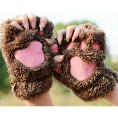 Gloves Cat Paw Winter Cute Cartoon Cat Girl Mittens Fingerless Paw Paw Half Fingers Gloves