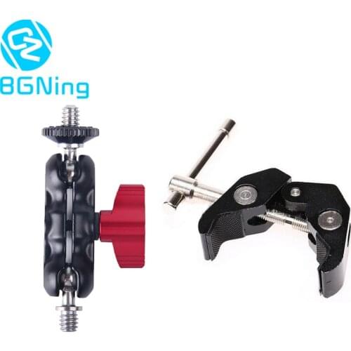 Adjustable Friction Articulating Magic Arm Super Clamp Adapter for DSLR Camera with Dual 1/4 75MM Ball Head Mount for Phone Clip