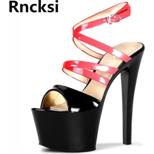 Rncksi Women Sexy 17cm High Heels Waterproof Platform Sandals Peep Toe Pole Dance Dress Sandals