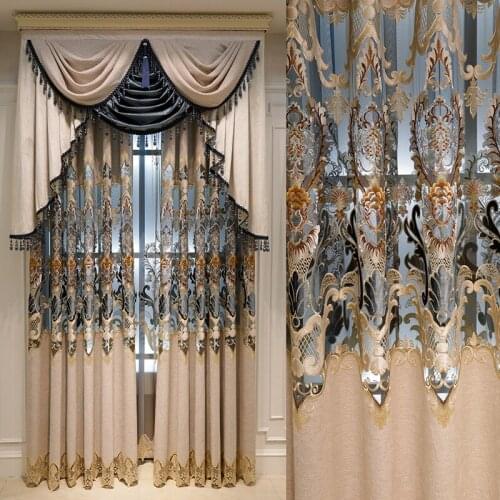Luxury European Niel Water-soluble Embroidery Semi-shading Curtains for Living Dining Room Bedroom