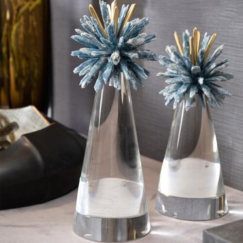 Natural Blue Crystal Stone Flower Shape Figurines Home Decor Accessorie Crafts Figurines Cone Crystal Ornaments Birthday Gift