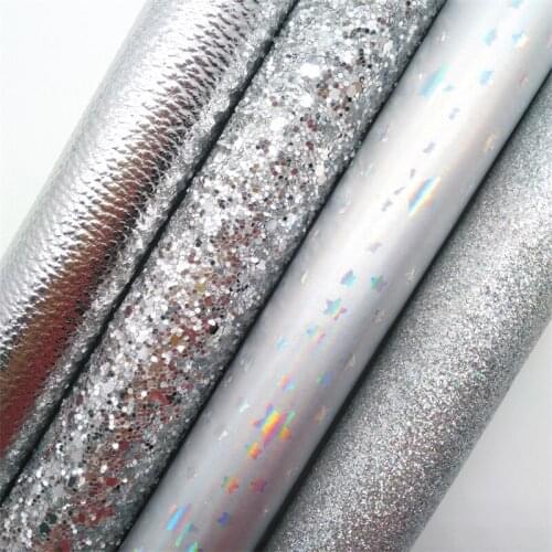 Silvery Glitter Fabric, Rainbow Faux Fabric, Sparkle Synthetic Leather Sheets For Bow A4 21x29CM Twinkling Ming XM815