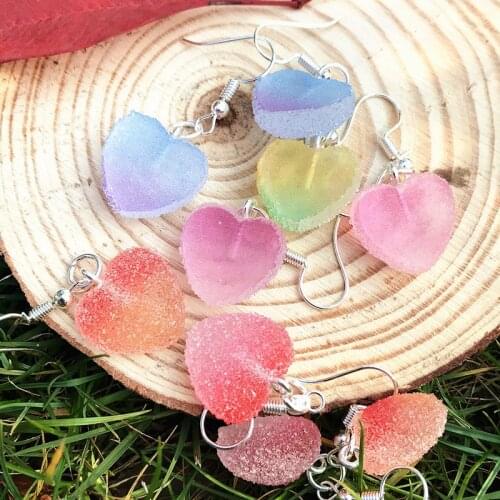 1pair Cute Epoxy Resin Flatback gummy Heart Earrings for women Colorful Candy Drop Earring Candy Color Kids Gifts