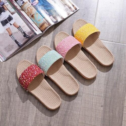 2020 Summer Women Breathable Slippers Couple Indoor Floor Linen Slides Ladies Bedroom Non-Slip Flax Flip Flops Female Flax Shoes