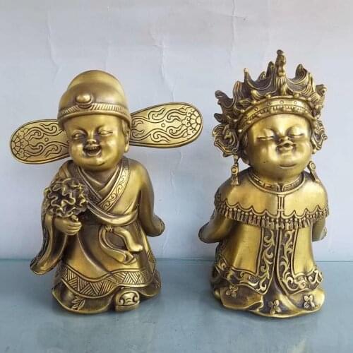 Wedding materials 7" Chinese Seikos Bronze Golden virgin statue A pair match made in heaven Men and women Perfect match