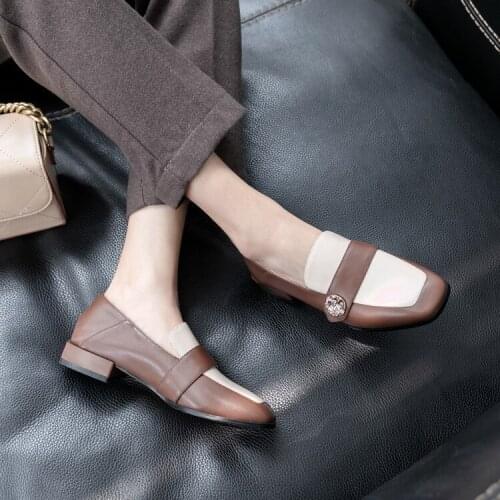 Womens Flat Shoes collapsible-heel leather loafers Soft Walking Women Shoes retro women dress shoes size 33-40