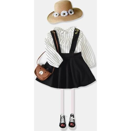 Spring Autumn new girl long sleeves+strap dress 2pcs clothing set fashion princess girl clothes set for 2-7 years old