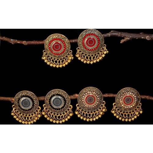 Vintage Gold Alloy Painting Pendant Earrings For Women Orecchini Retro Ethnic Turkish Gypsy Indian Tassel Tribal Jewelry