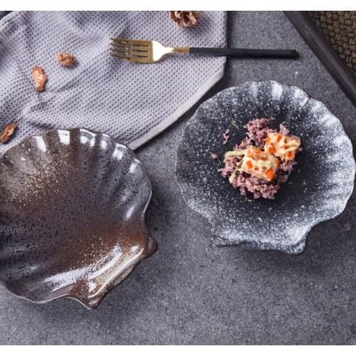 Japanese Art Ceramic Shell Steak Salad Plate Home Western Restaurant 8 Inch Main Course Breakfast Sushi Plate Kitchen Tableware