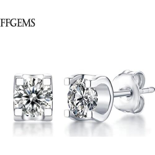 FFGEMS Real 10K Gold Stud Earring Sterling EF Color Moissanite VVS Gemstone Fine Jewelry Women Wedding Party Wholesale