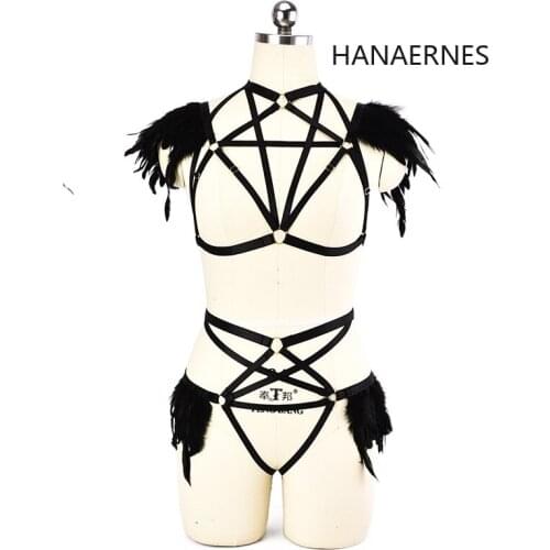 Womens Black Elastic Erotic Lingerie Sexy Bondage Harness Sexy Lingerie Open Harness Bra See Through Adjustable Underwear Set