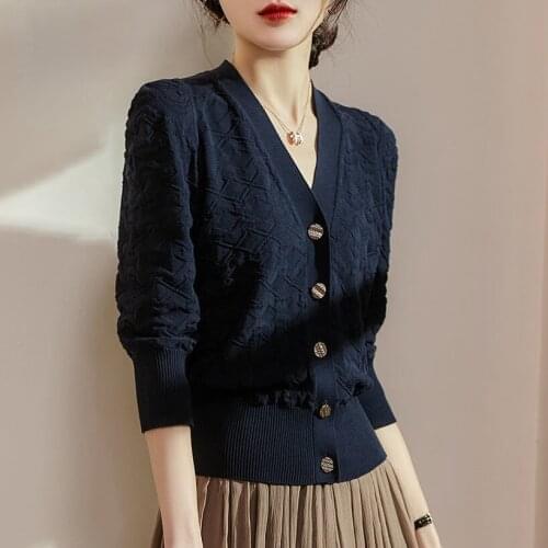 2021 Spring Autumn New Womens Solid Color Knitted Coats Female V-Neck Knitwear Jackets Ladies Casual Cardigan Outwear P379