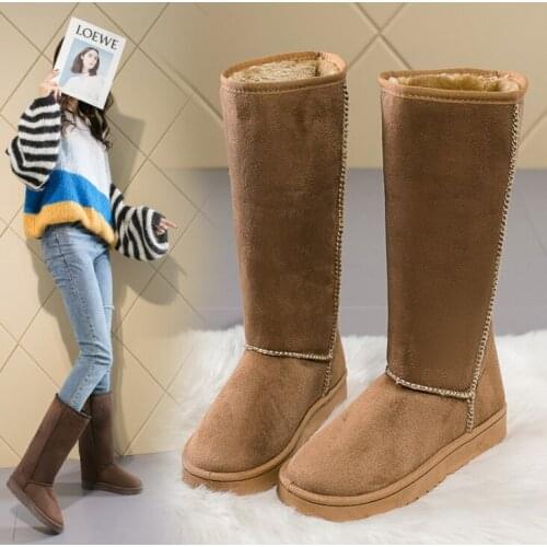 Winter womens high snow boots with suede surface