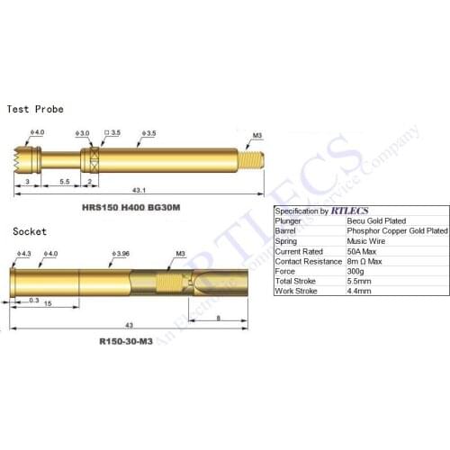 1 Pce 50Amp Hight Current Test Probe M3 Screw Thread 50A HRS150-H400-BG30M HRS150 H400 BG30M Pogo Pin Socket