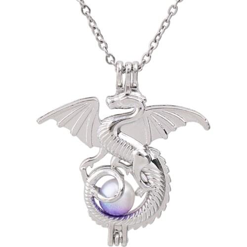 1pc Silver Plated Dragon Pearl Cage Pendant Necklace Jewelry for Oyster Pearls Aroma Perfume Essential Oil Lockets Diffuser