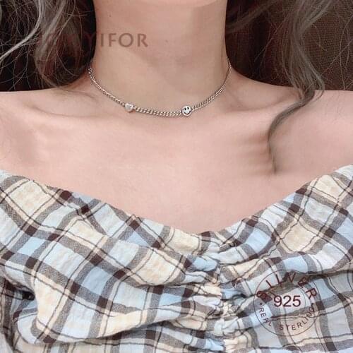 100% 925 Sterling Silver necklace Vintage smile face dot Pendant Necklaces For Women Choker Jewelry Wholesale