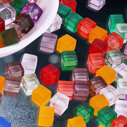 100Pcs/set 8mm Transparent Square Corner 9 Kinds Colorful Crystal Dice Chess Piece For Puzzle Game Accessory