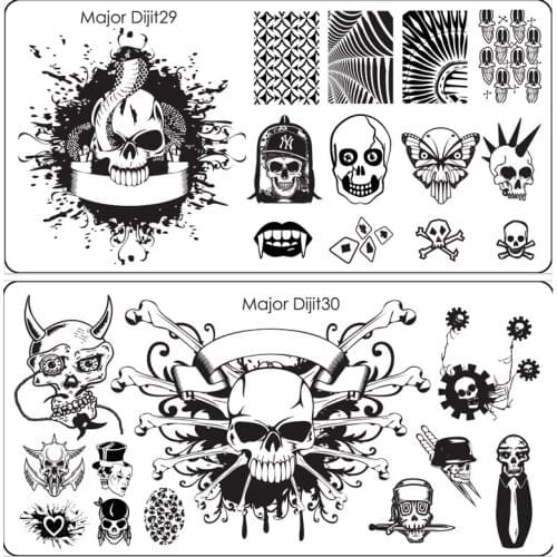 Wholesale 100pcs Excellent Major Dijit Halloween HipHop Nail Art Plate Image Plates Stainless Steel Nail Template Image Stencil