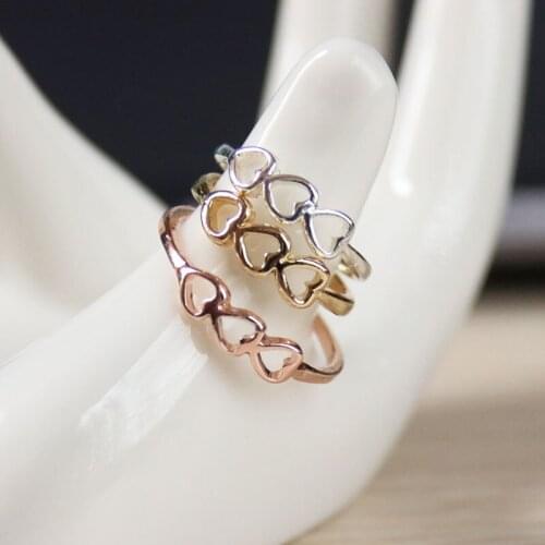 3pc/heart ring girl women female love heart joint ring, 3 hearts connected together ring, 3 colors