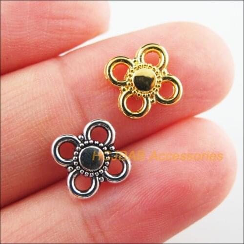 60Pcs Retro Tibetan Silver Tone Gold Color Flower Clover Charms Connectors 9mm