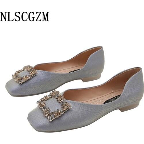 Barefoot Shoes Harajuku Shoes Loafers Women Square Toe Slip on Shoes for Women 2021 Fashion Women Crystal Zapato Planos De Mujer