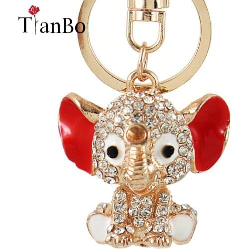 Red Elephant Keychains HOT Women Animal Crystal Key Ring Key Chains for Christmas Gift Jewelry Llaveros Pendant