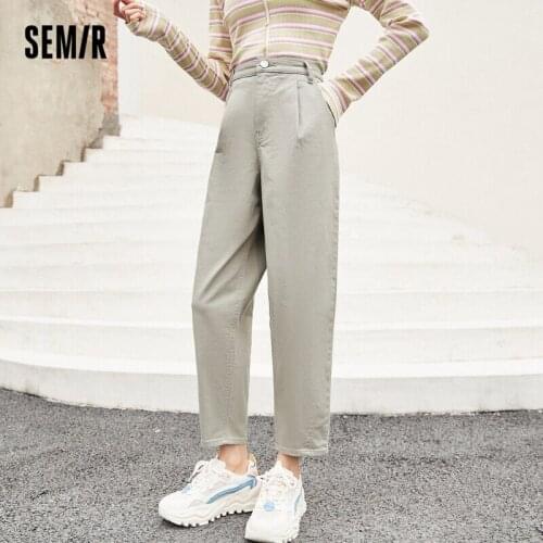 SEMIR Casual Pants Women Solid Korean Version Spring Autumn New Fashion Loose Straight Pants Feet Elastic Loose Pants
