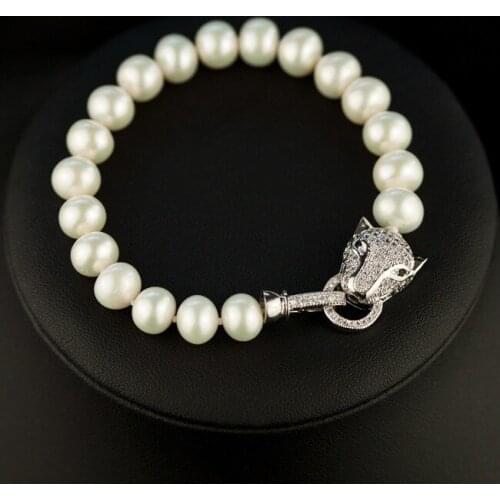 Hot sell hot sell ~~ 9mm Freshawater Pearl Leopard Head 21.5cm Bracelet For Women best gift