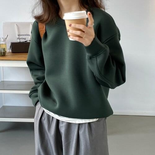 HXJJP 2021 Autumn Womans Hoodies Oversize Tops Female Loose Cotton Solid Thicken Warm Coat Women Sweatshirts Lady Fashion