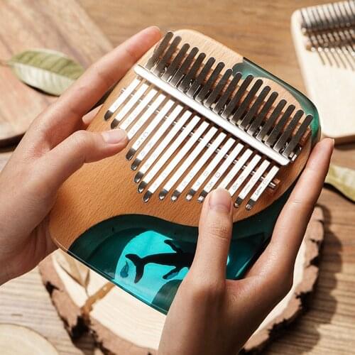 17 Keys Kalimba Calimba Wooden Thumb Piano Solid Beech Epoxy Resin with Tuning Hammer Birthday or Christmas Gift