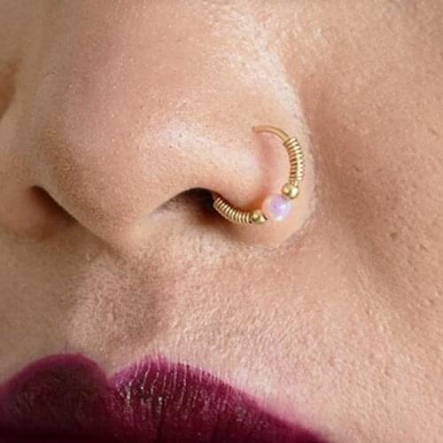 925 Silver Nose Ring Gold Filled Real Piercing Jewelry Handmade Punk Rings Pink Opal Tiny 7mm Hoop Jewelry Real Piercing Jewelry