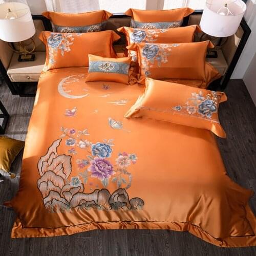 4/6pcs Luxury Jacquard&Egyptian Cotton Bedding Set Floral Embroidery King Size Flat Sheet/Bedspread Duvet Cover Set for Home